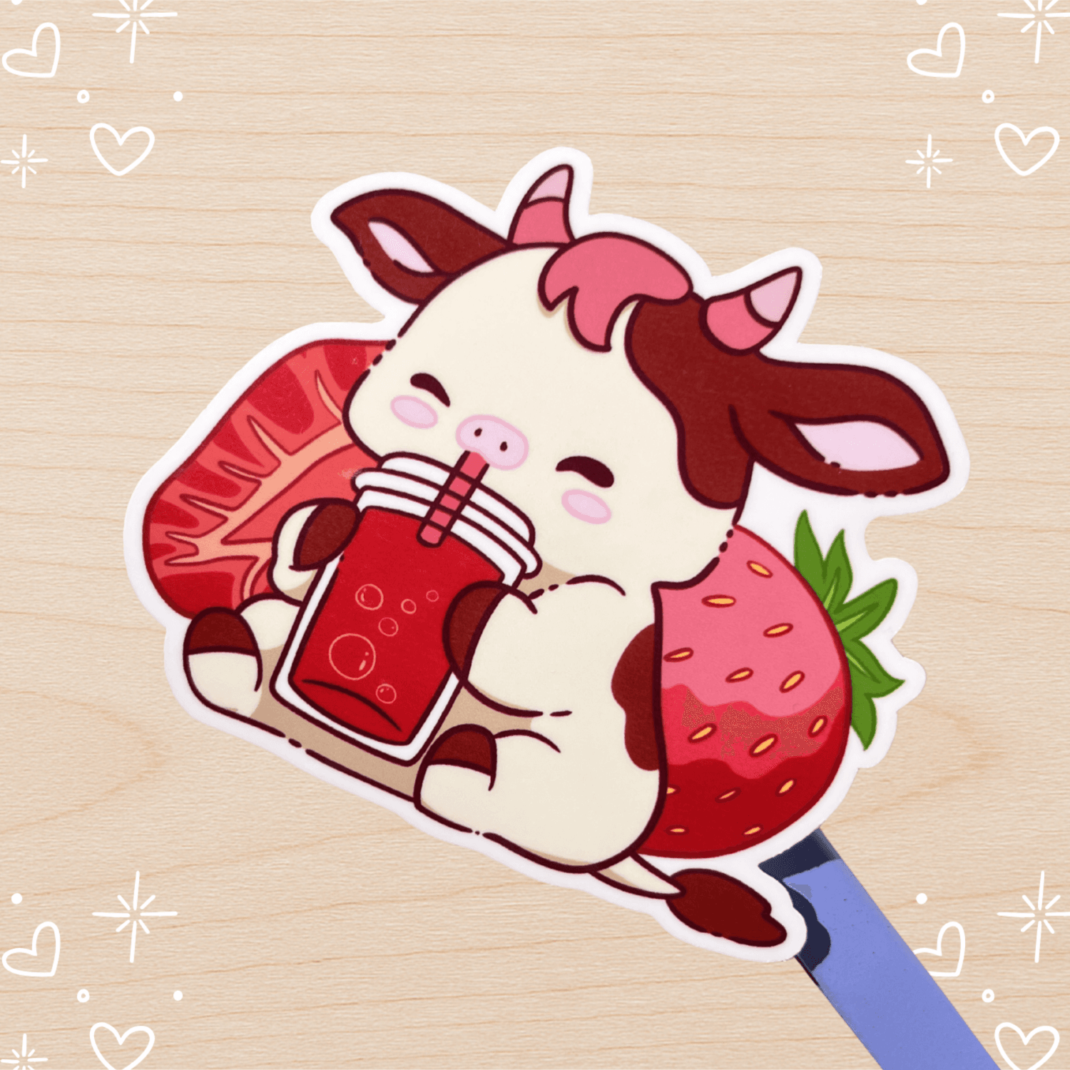 Cow Strawberry Die-cut Sticker