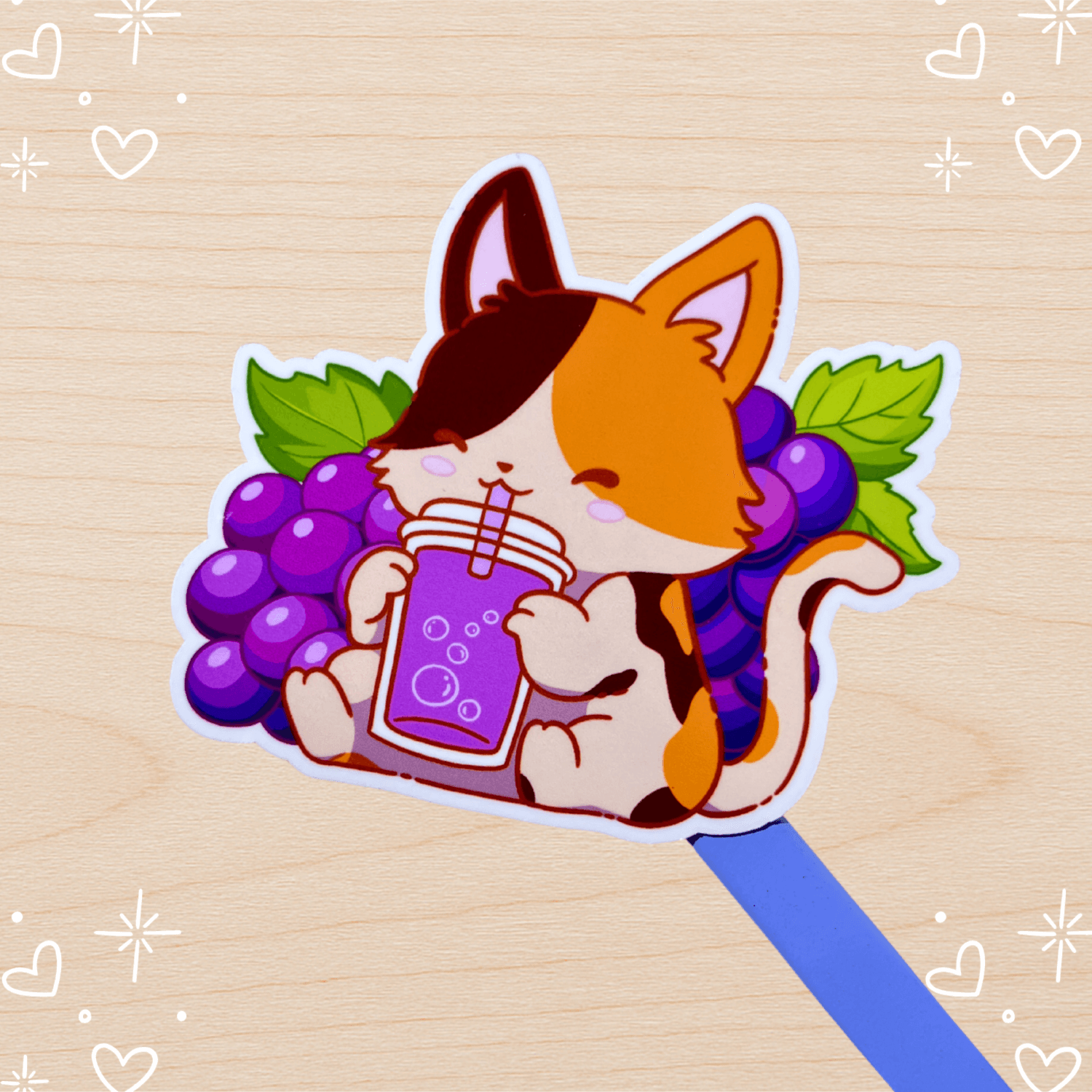 Cat Grapes Die-cut Sticker