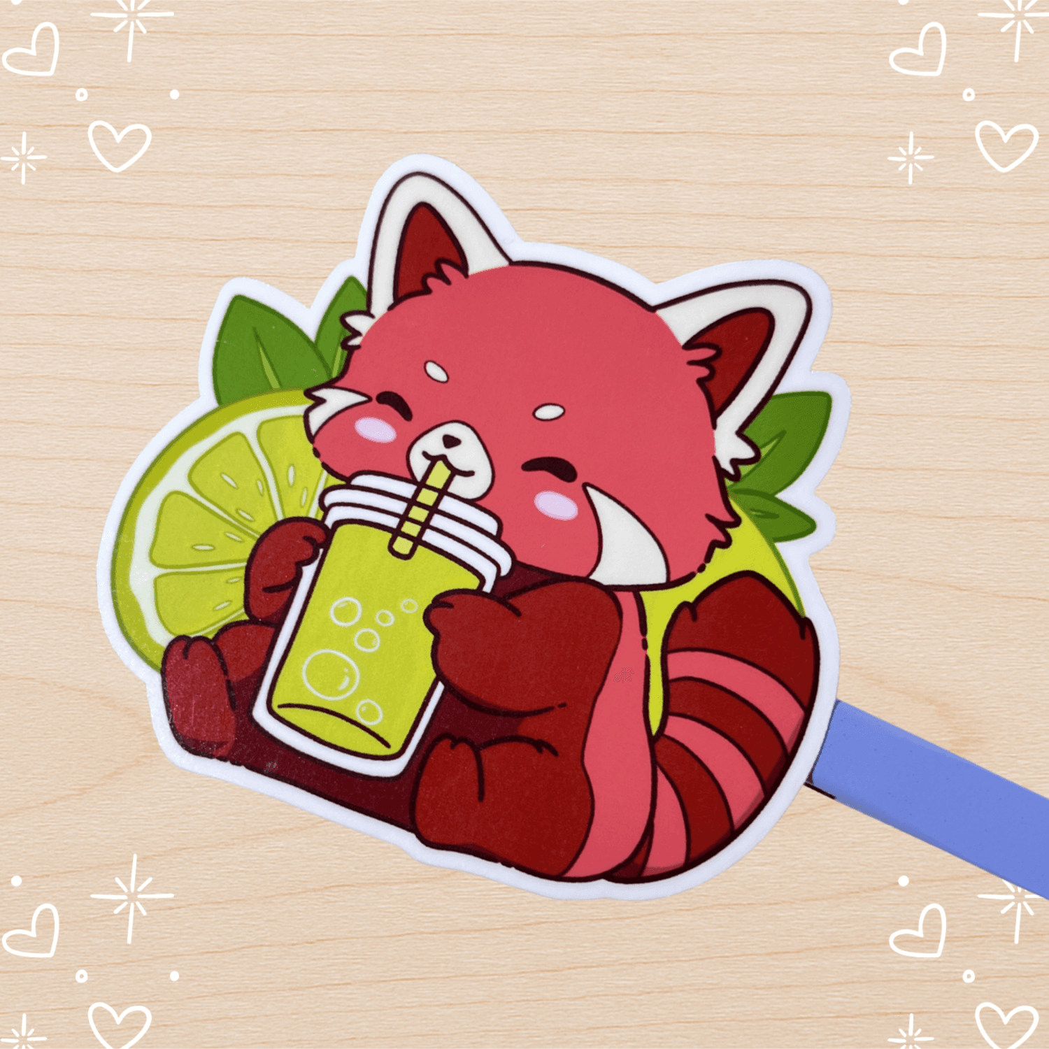 Red Panda Lime Die-cut Sticker